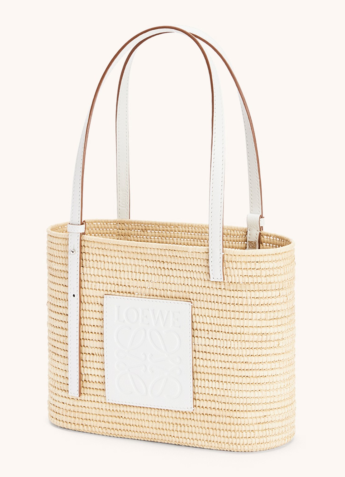 LOEWE Square Small handtas van raffia met kalfsleren details - achterkant creme