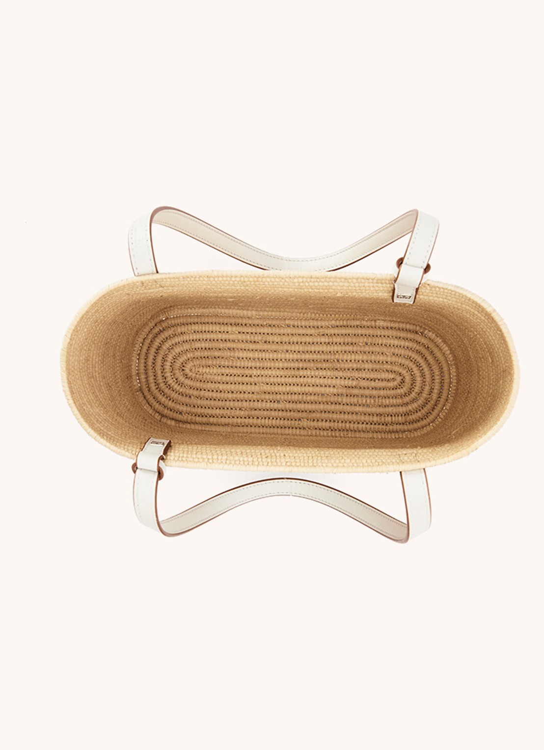 LOEWE Square Small handtas van raffia met kalfsleren details - detail 5 creme