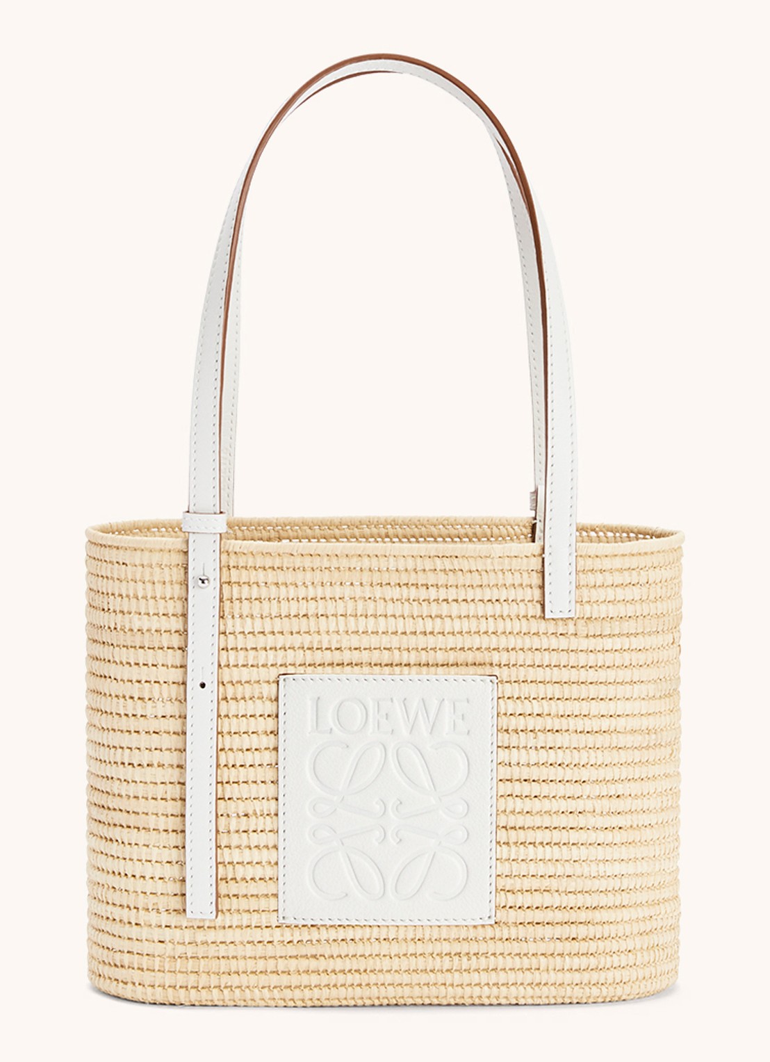 LOEWE Square Small handtas van raffia met kalfsleren details - voorkant 2 creme