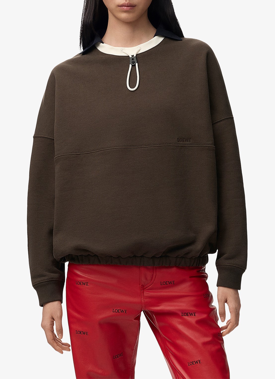 LOEWE Sweater met trekkoord en logo - detail 4 bruin