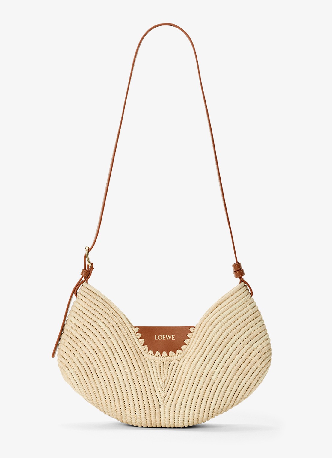 LOEWE Swing Medium schoudertas van raffia met kalfsleren details - detail 4 beige