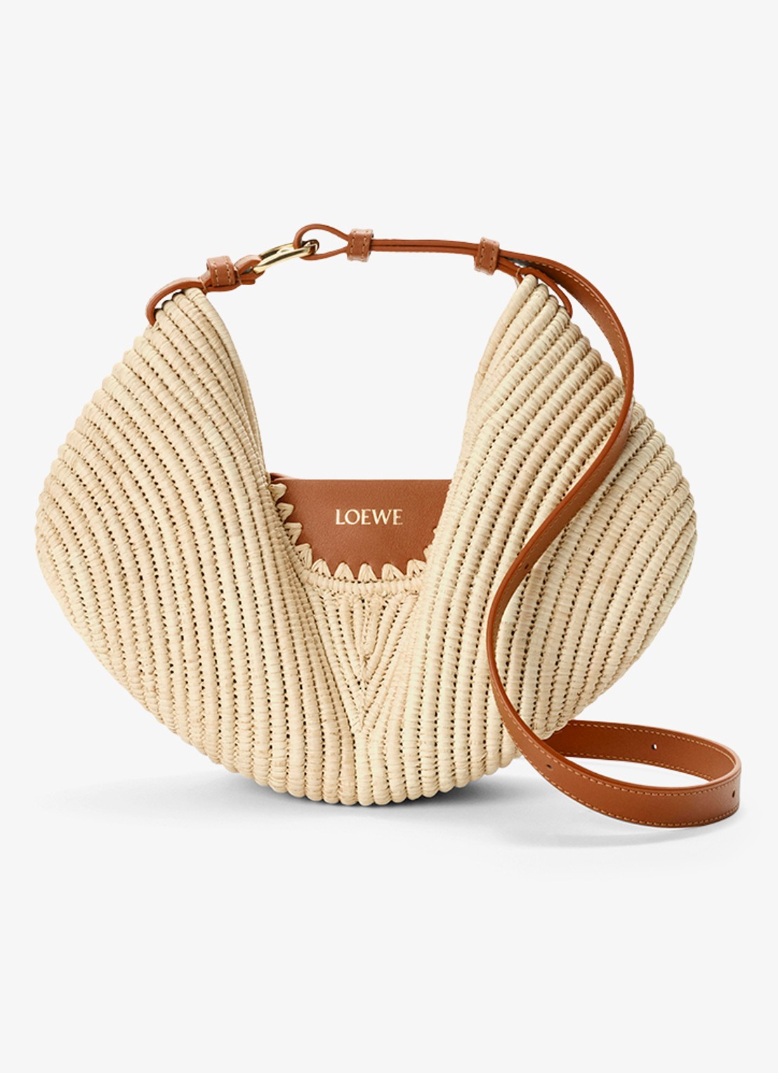 LOEWE Swing Medium schoudertas van raffia met kalfsleren details - detail 5 beige