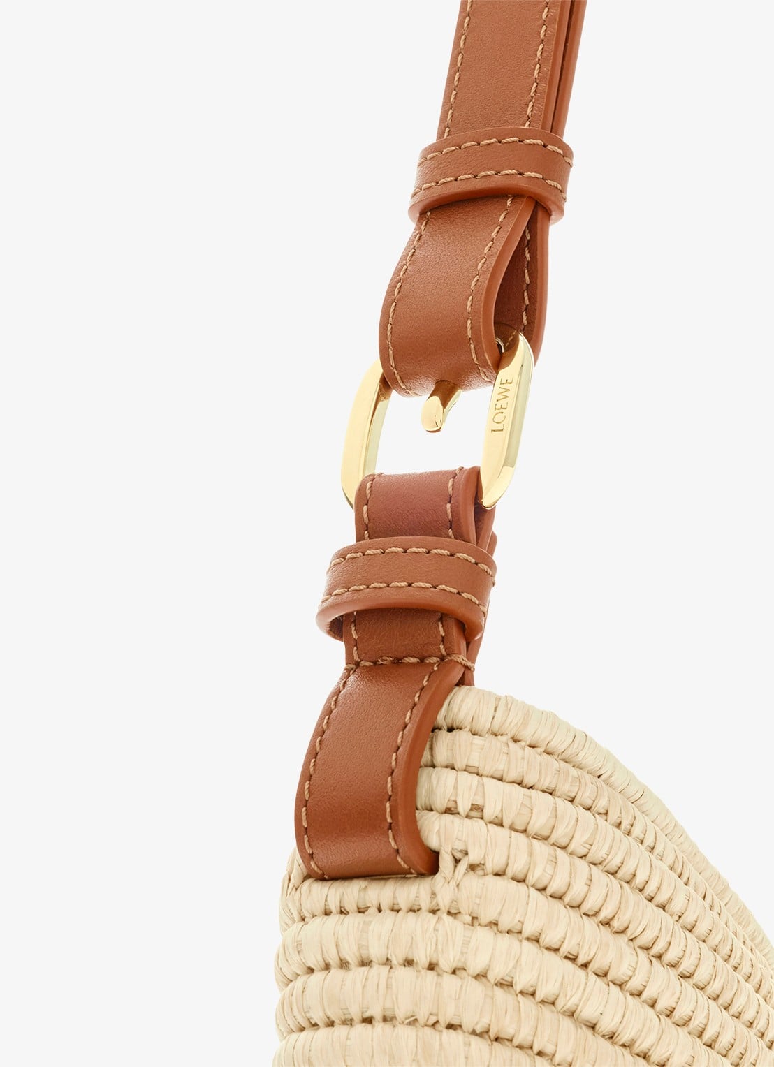 LOEWE Swing Medium schoudertas van raffia met kalfsleren details - detail 7 beige