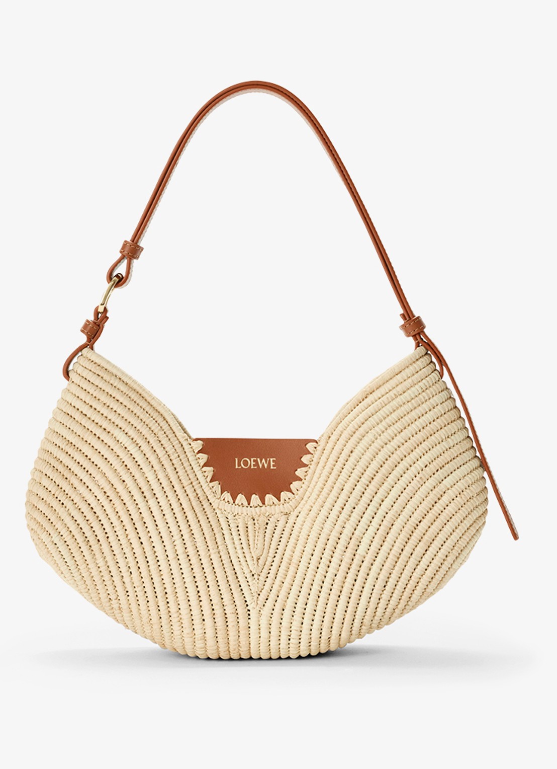 LOEWE Swing Medium schoudertas van raffia met kalfsleren details - voorkant beige