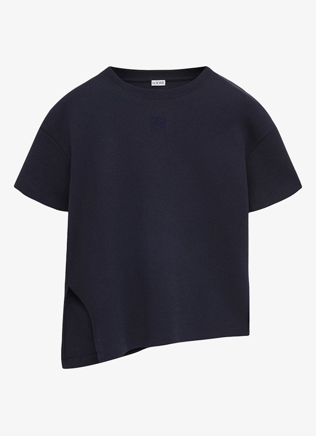 LOEWE T-shirt met logoborduring en asymmetrische zoom - voorkant 4 donkerblauw