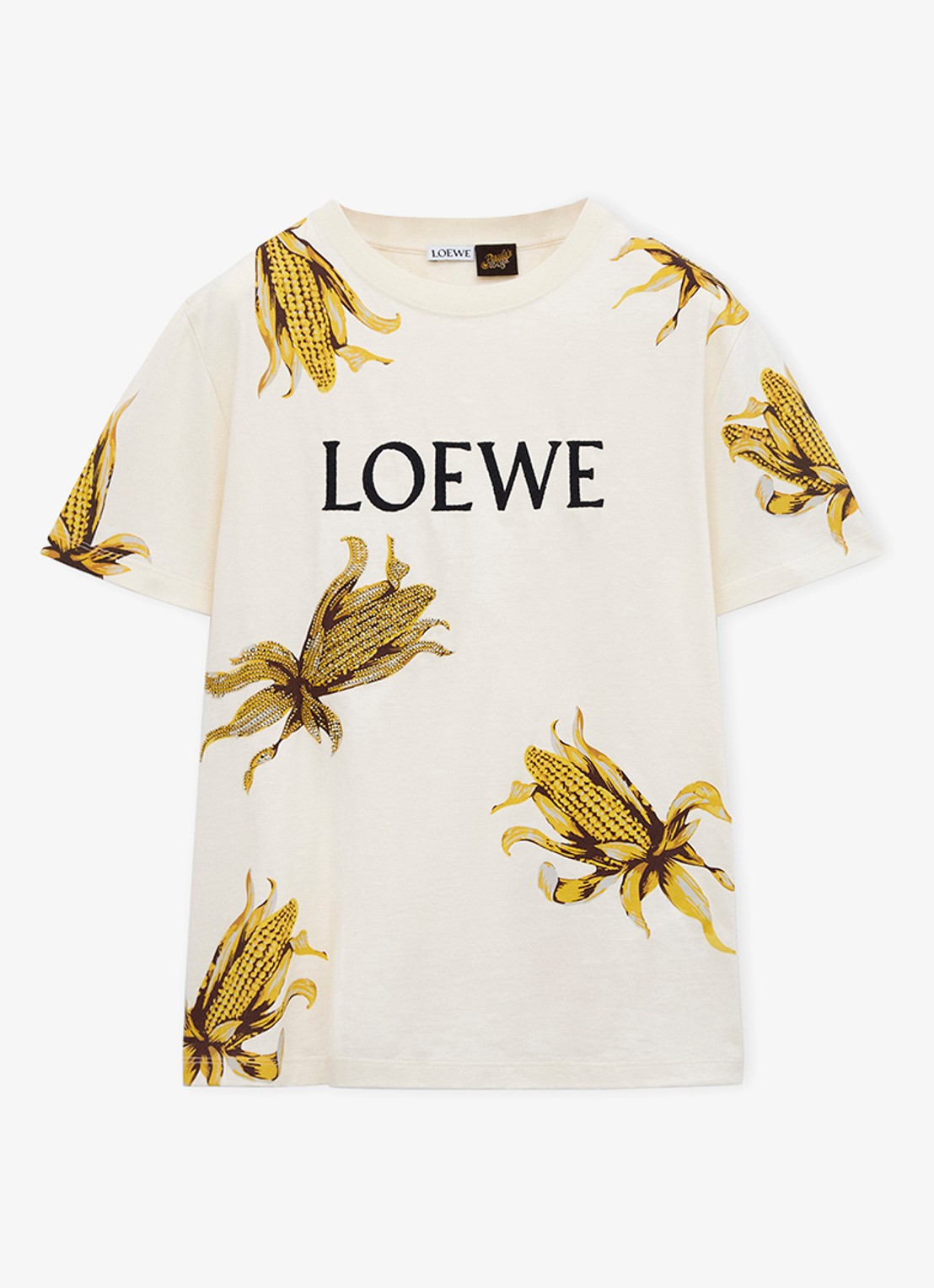 LOEWE T-shirt met logoborduring en strass - voorkant gebroken wit