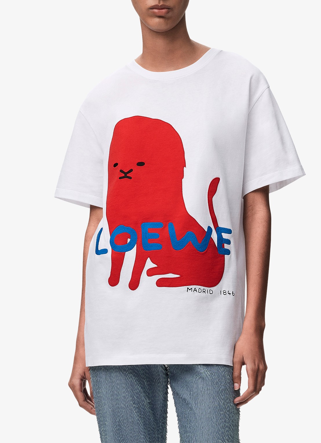 LOEWE T-shirt met logoborduring - detail wit