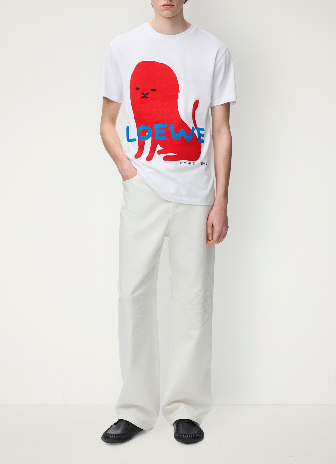 LOEWE T-shirt met logoborduring - detail 4 wit