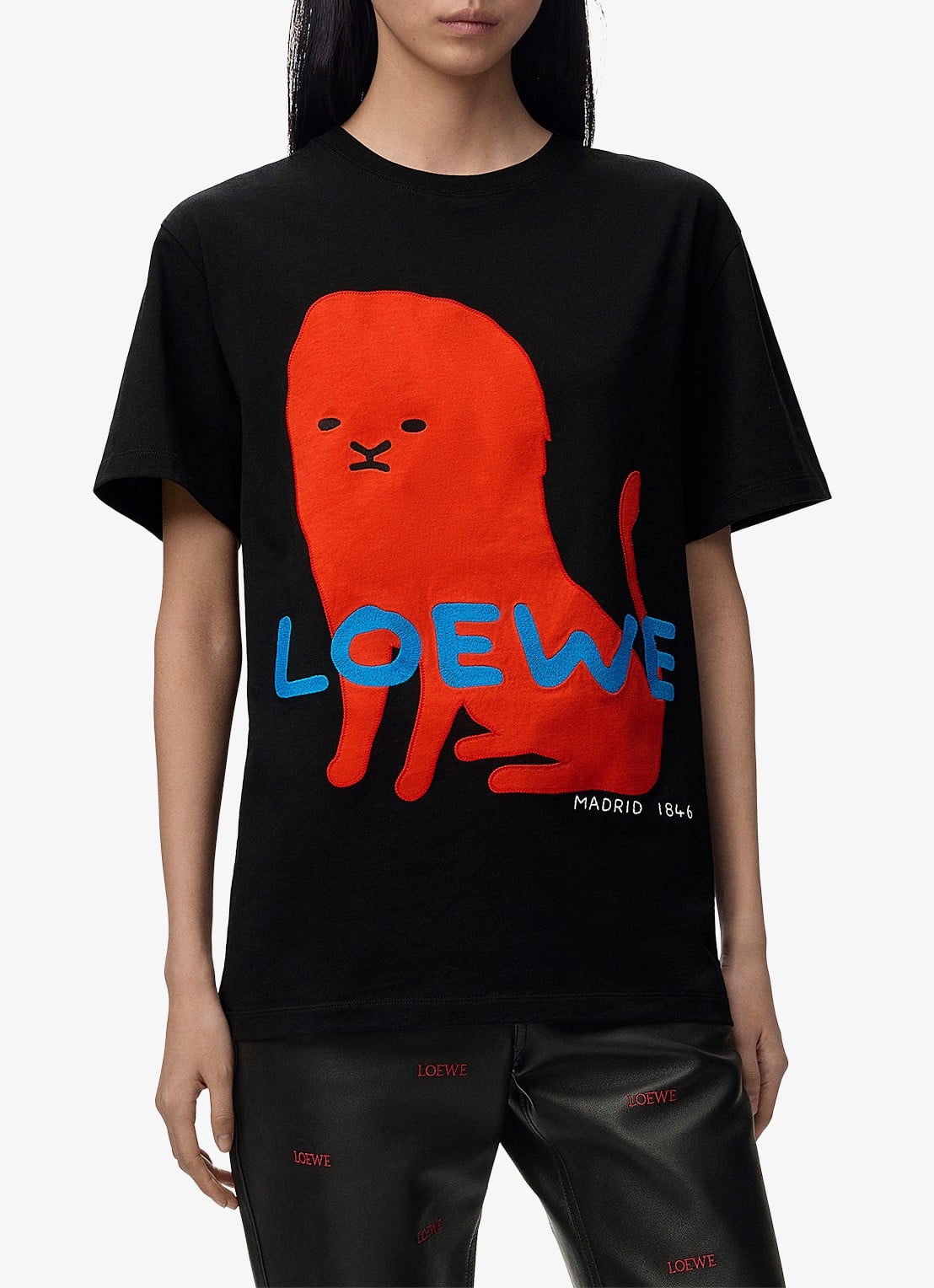 LOEWE T-shirt met logoborduring - detail zwart
