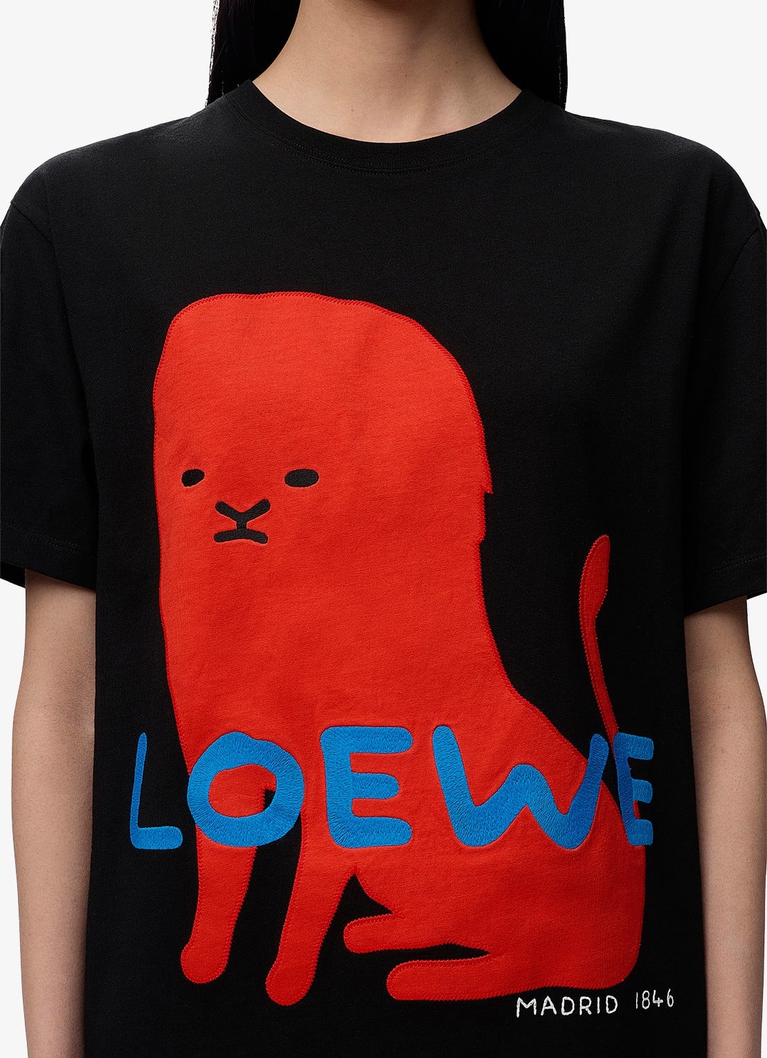 LOEWE T-shirt met logoborduring - detail 2 zwart