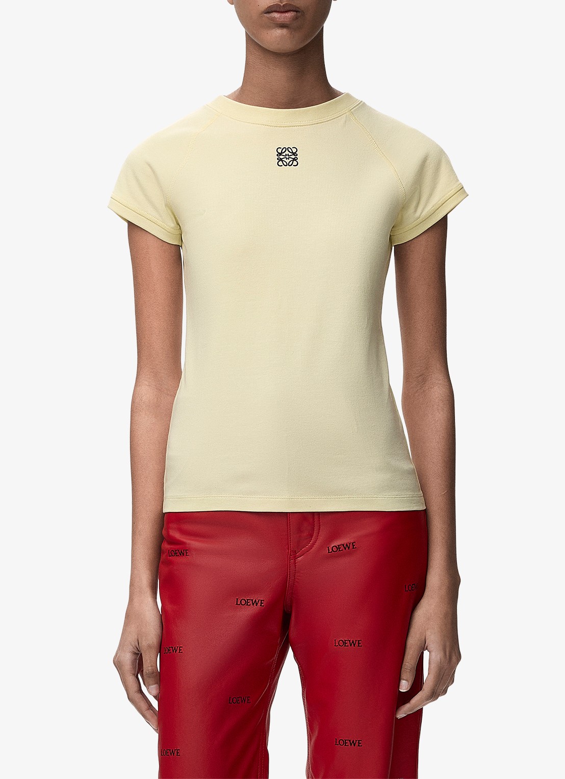 LOEWE T-shirt met logoborduring - detail 3 lichtgeel