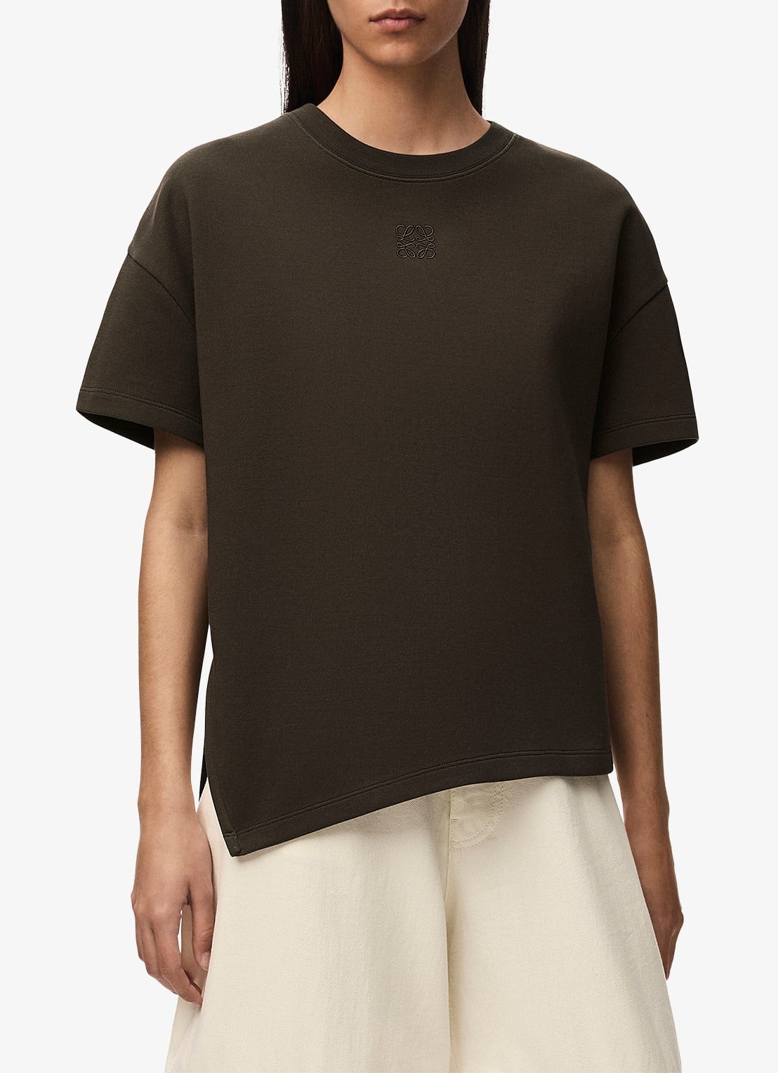 LOEWE T-shirt met zijsplit en logo - detail 4 bruin