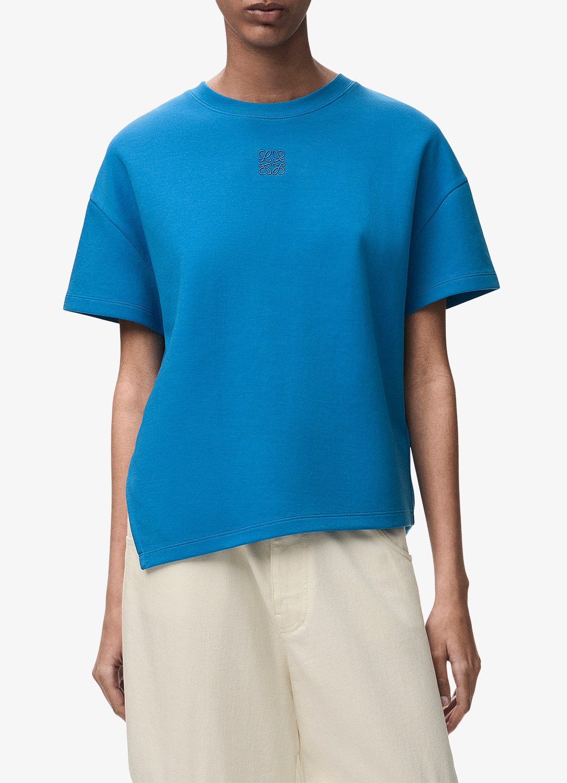 LOEWE T-shirt met zijsplit en logo - detail 4 blauw