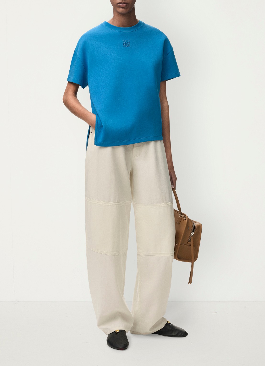 LOEWE T-shirt met zijsplit en logo - voorkant 3 blauw