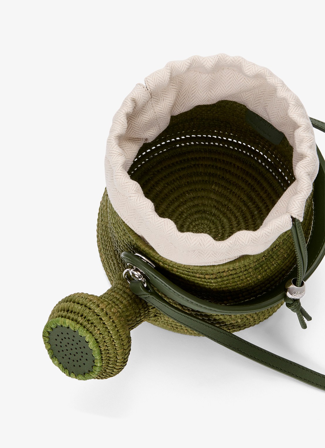 LOEWE Watering Can handtas van raffia met kalfsleren details - detail 4 groen
