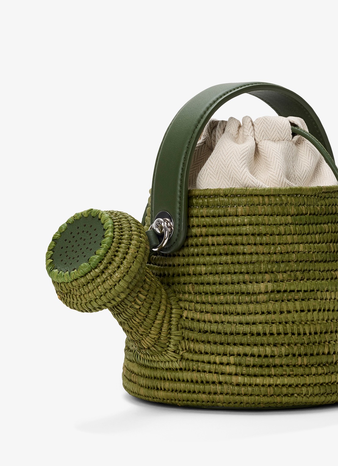 LOEWE Watering Can handtas van raffia met kalfsleren details - detail 5 groen
