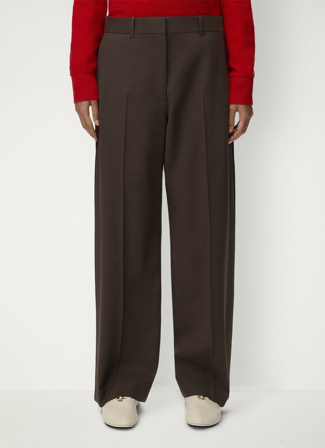 LOEWE Wide fit pantalon in wolblend met persplooi - detail 2 bruin