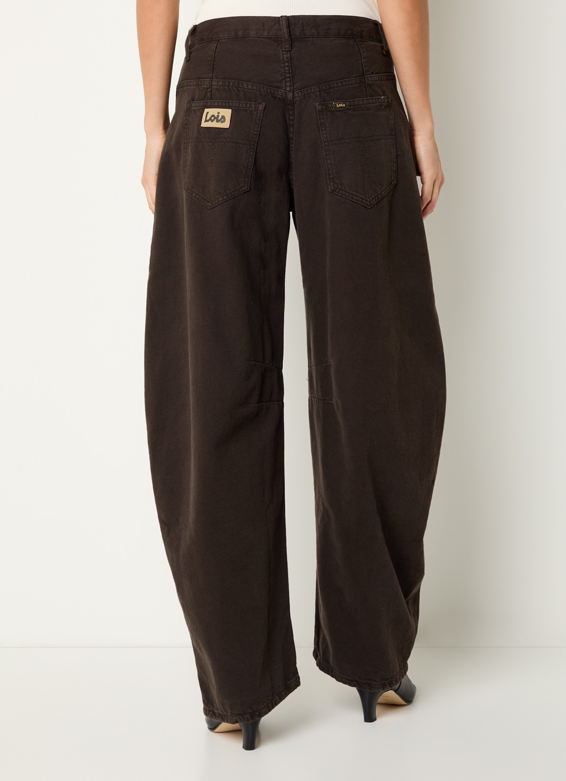 Lois Aliana high waist tapered fit broek met steekzakken - achterkant donkerbruin