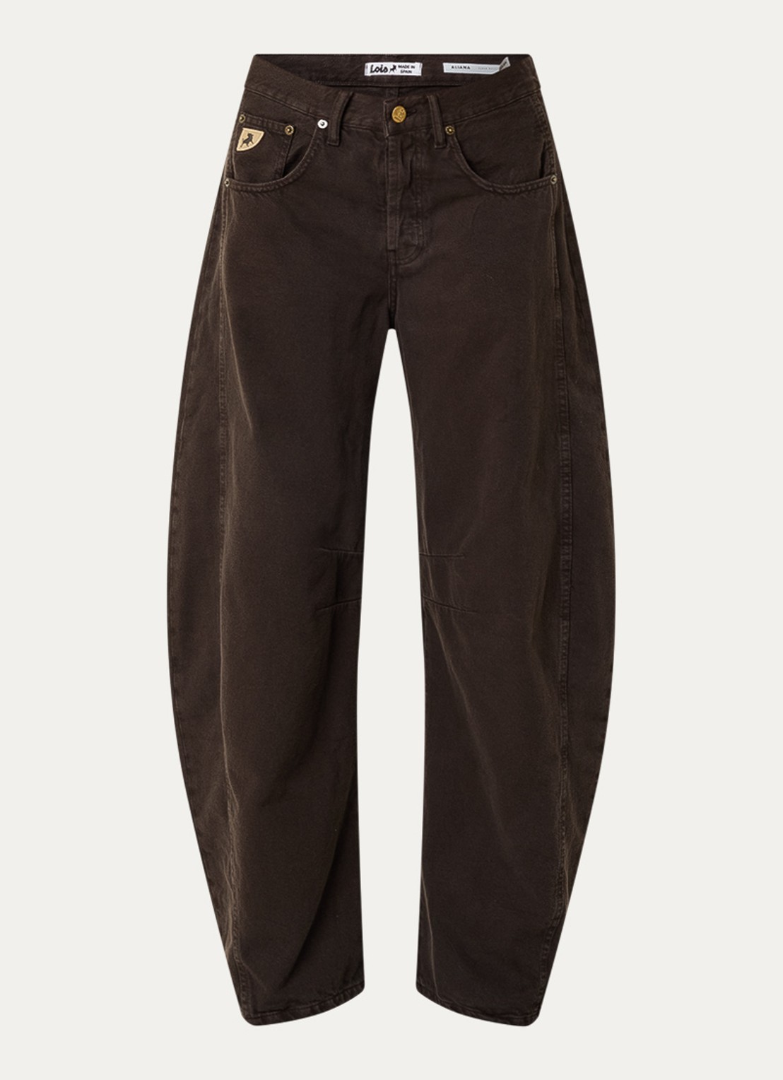 Lois Aliana high waist tapered fit broek met steekzakken - voorkant 2 donkerbruin