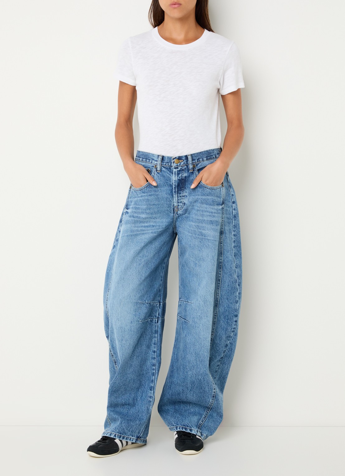 Lois Aliana high waist tapered fit broek met steekzakken - voorkant 2 lichtblauw