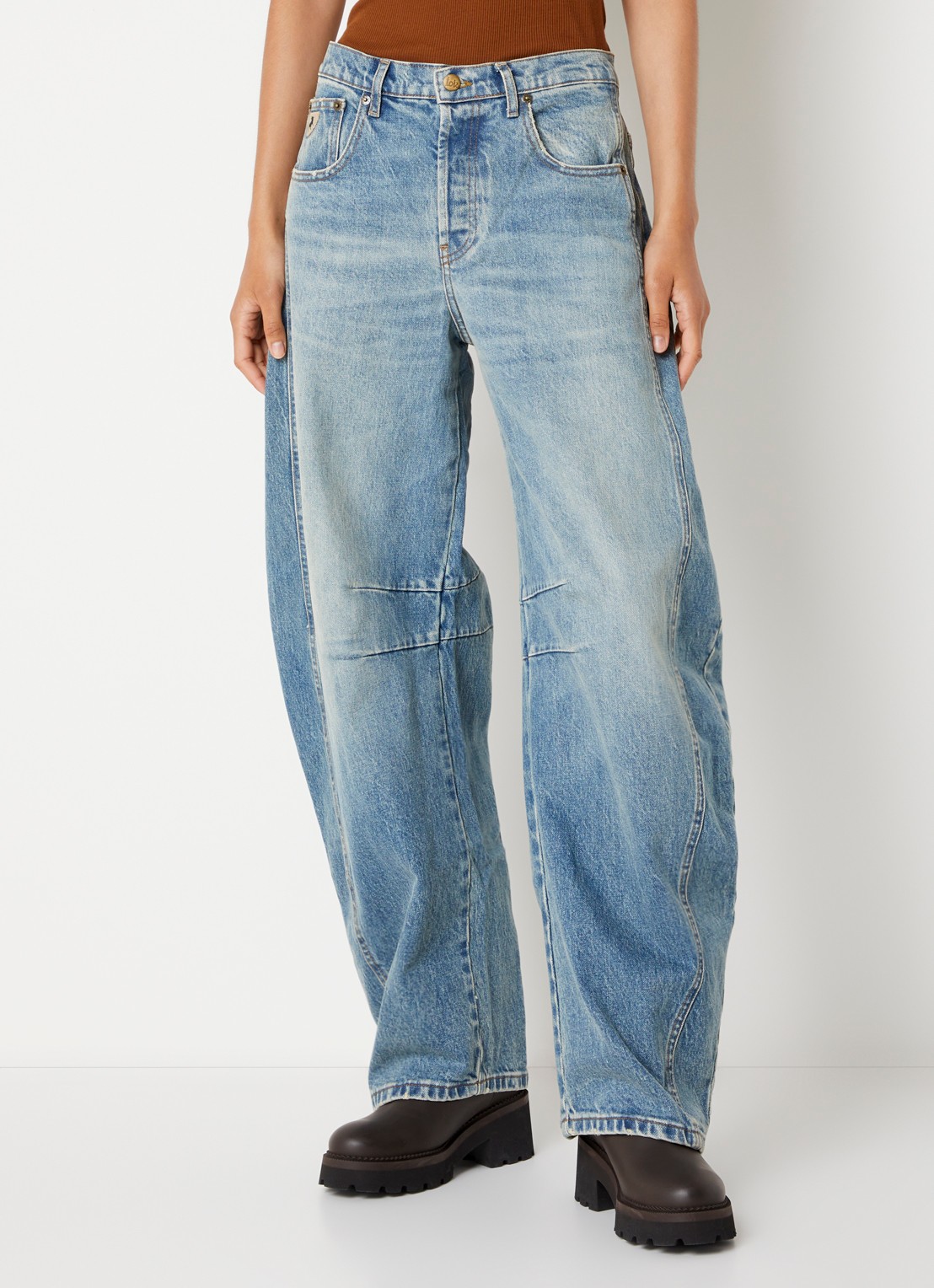 Lois Aliana high waist wide leg jeans met donkere wassing - detail jeans