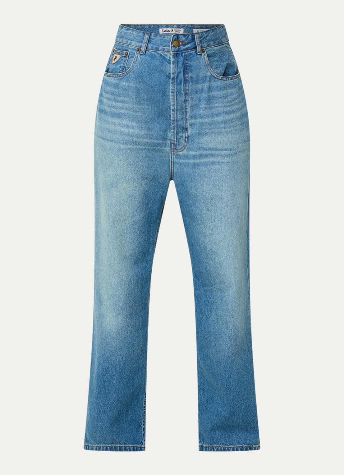 Lois Bruna high waist loose fit jeans met lichte wassing - voorkant 2 indigo