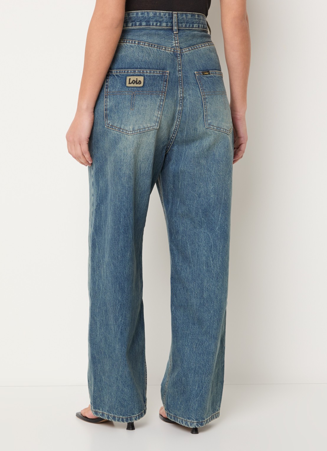 Lois Bruna high waist wide leg jeans met medium wassing - achterkant 5 indigo