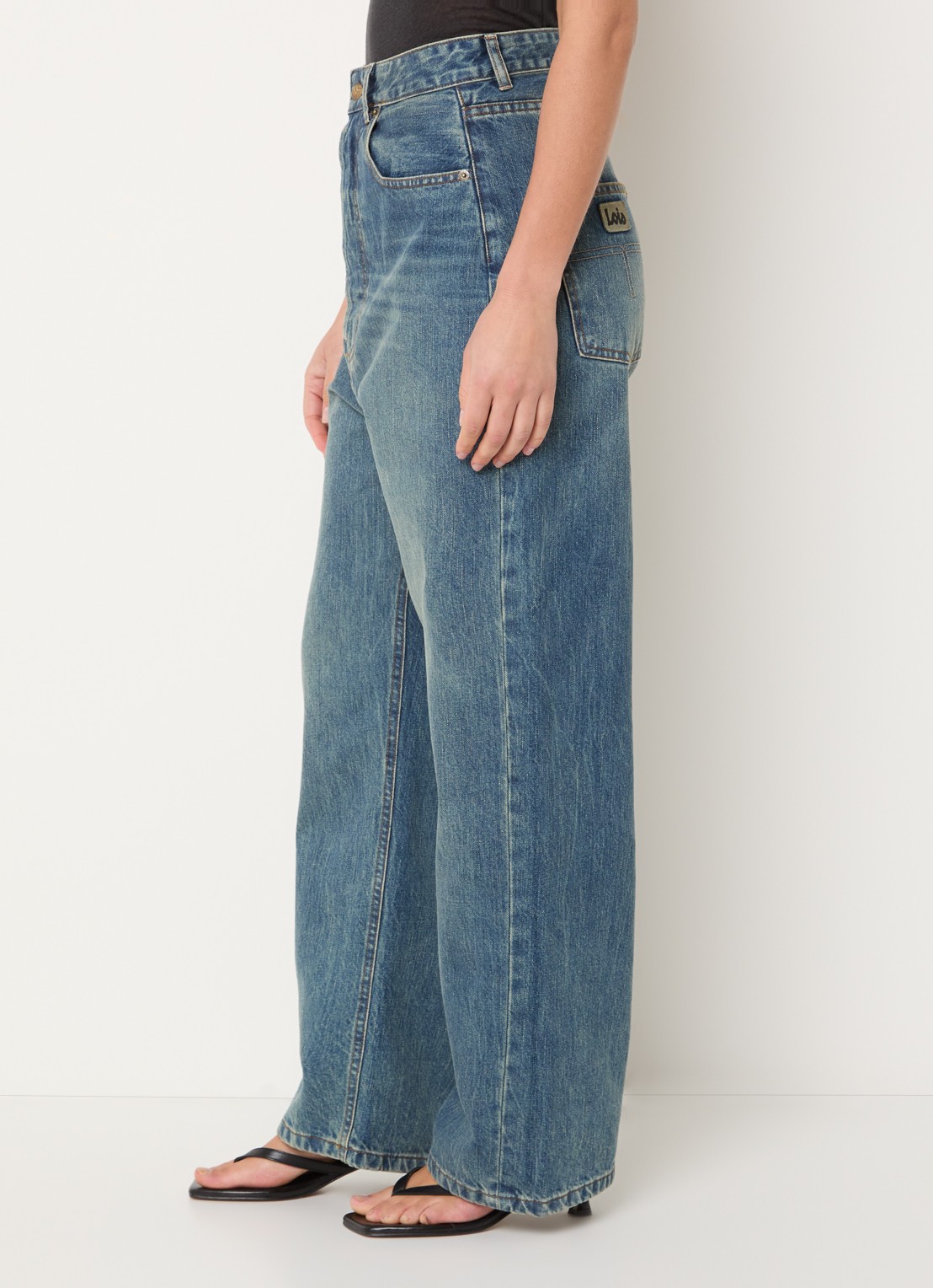 Lois Bruna high waist wide leg jeans met medium wassing - detail 4 indigo