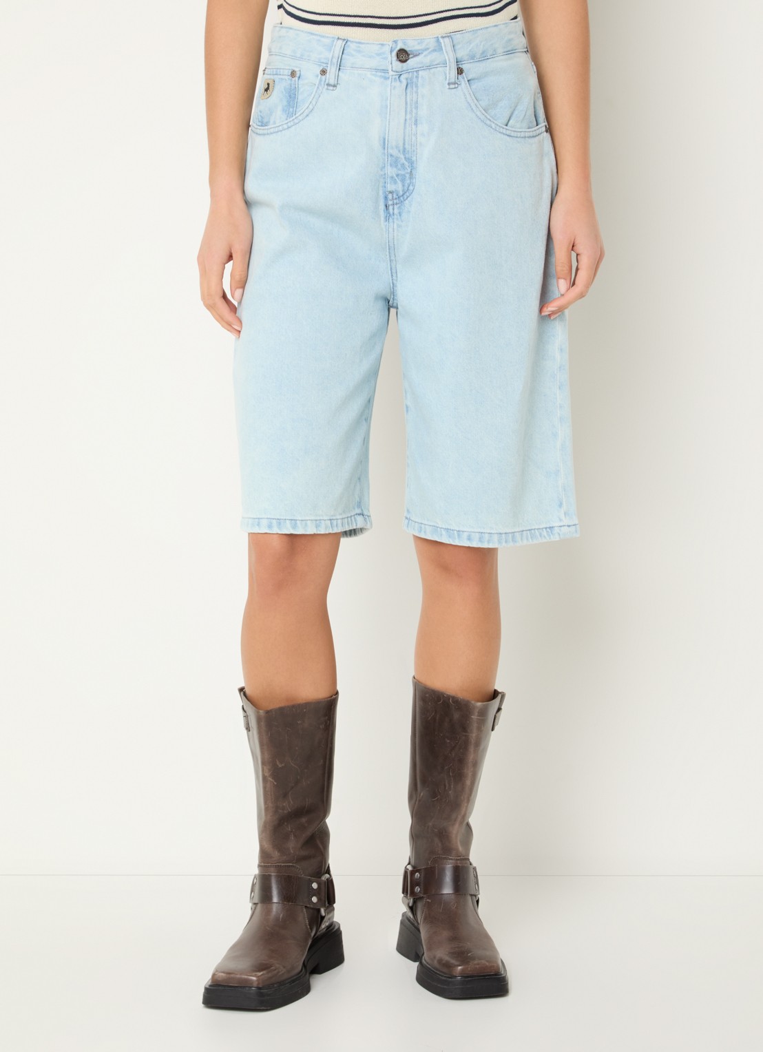 Lois Camille high waist loose fit korte broek van denim - detail 4 lichtblauw
