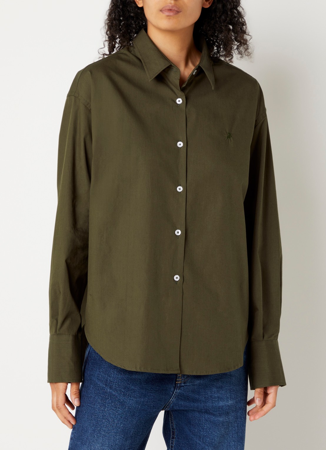 Lois Caryn blouse met logo - detail bronsgroen