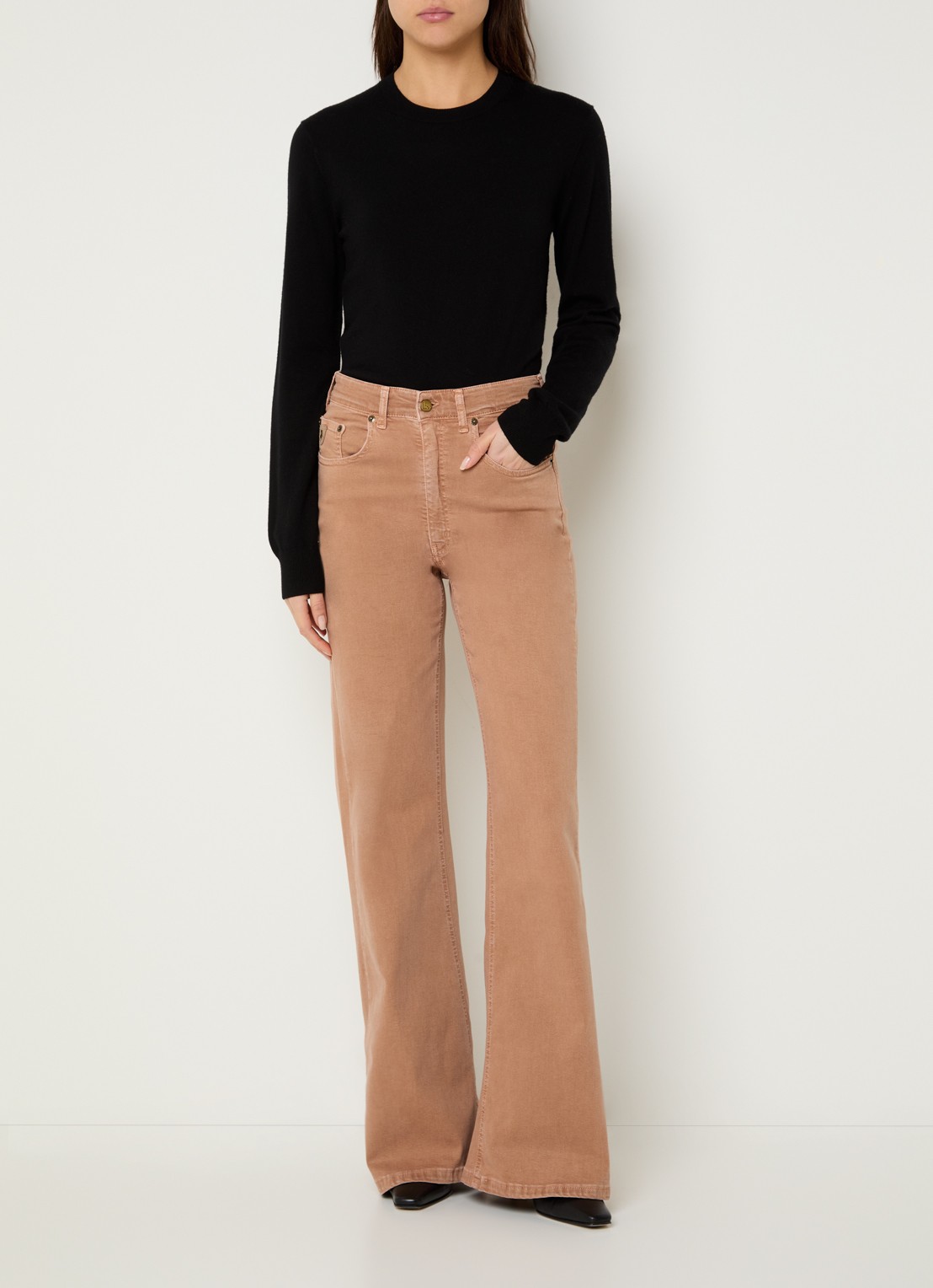 Lois High waist flared jeans met gekleurde wassing - voorkant 3 bruin
