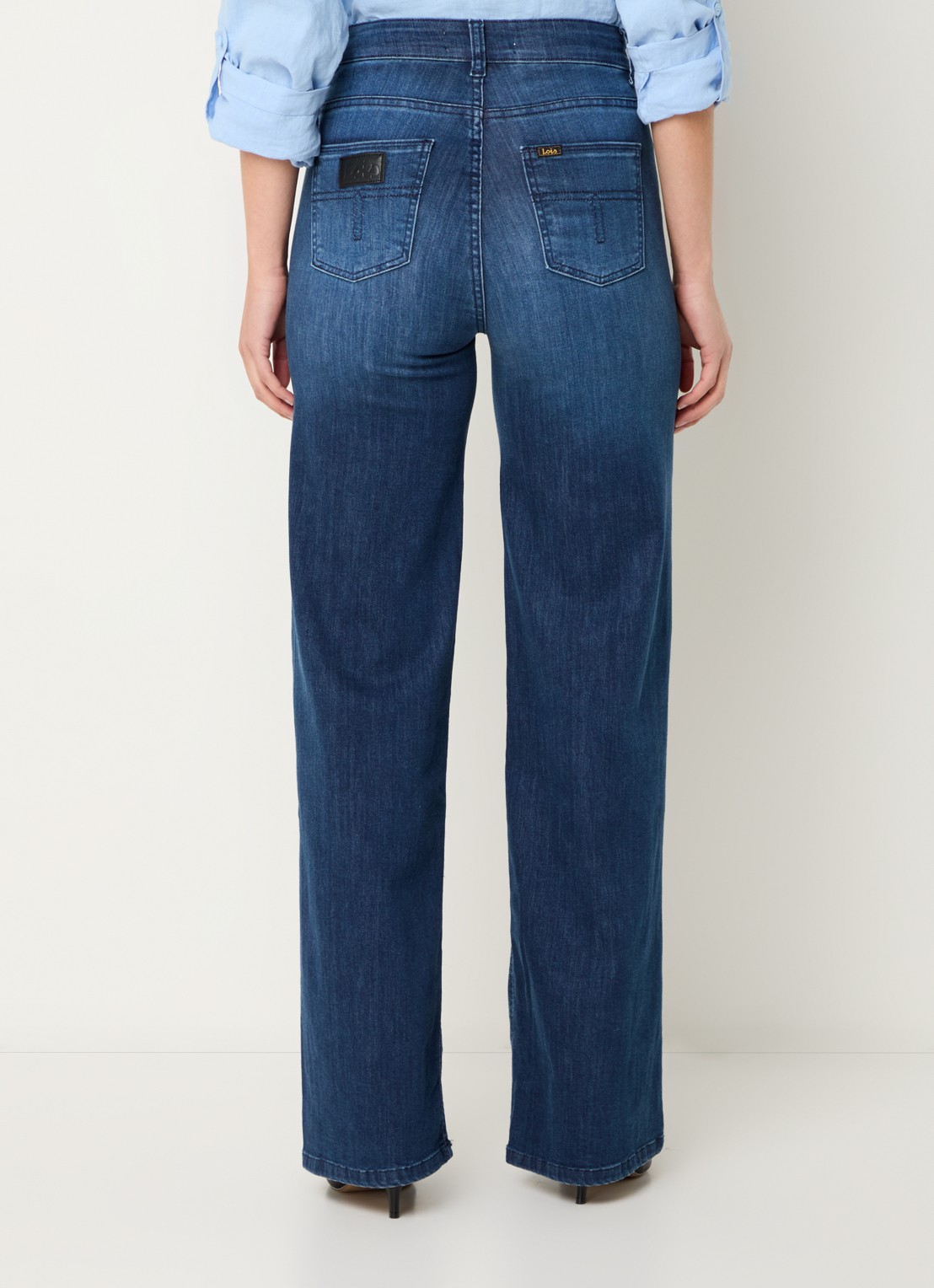 Lois Hypersoft high waist flared jeans met steekzakken - achterkant 4 donkerblauw