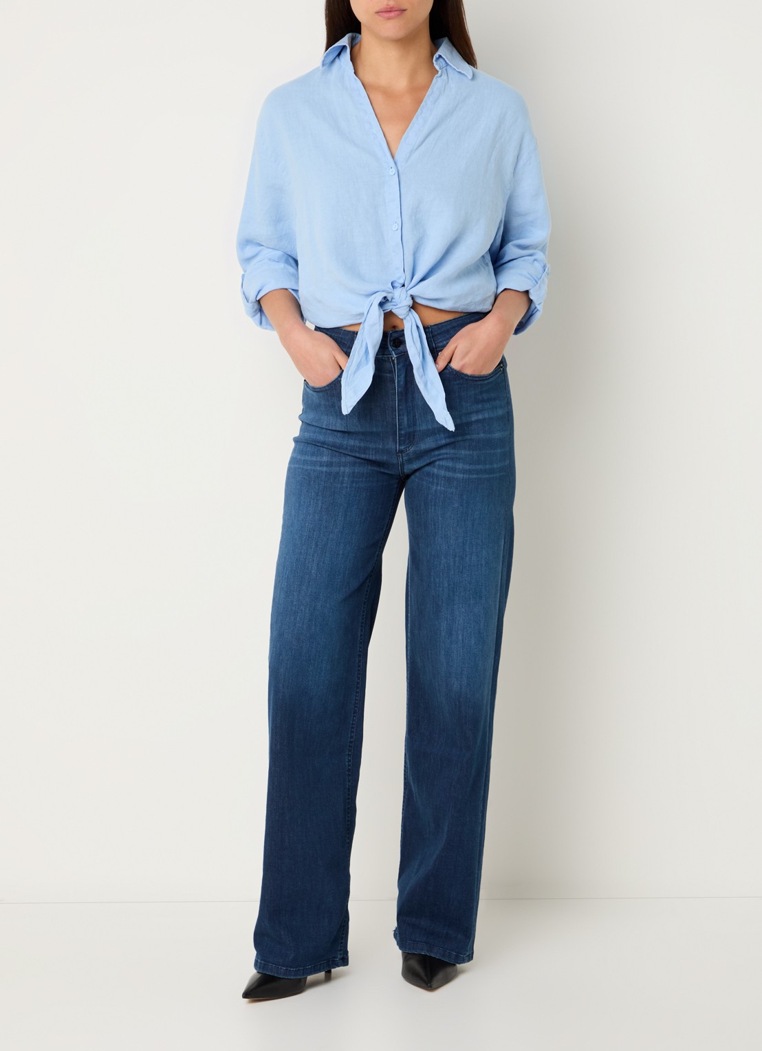 Lois Hypersoft high waist flared jeans met steekzakken - voorkant 3 donkerblauw