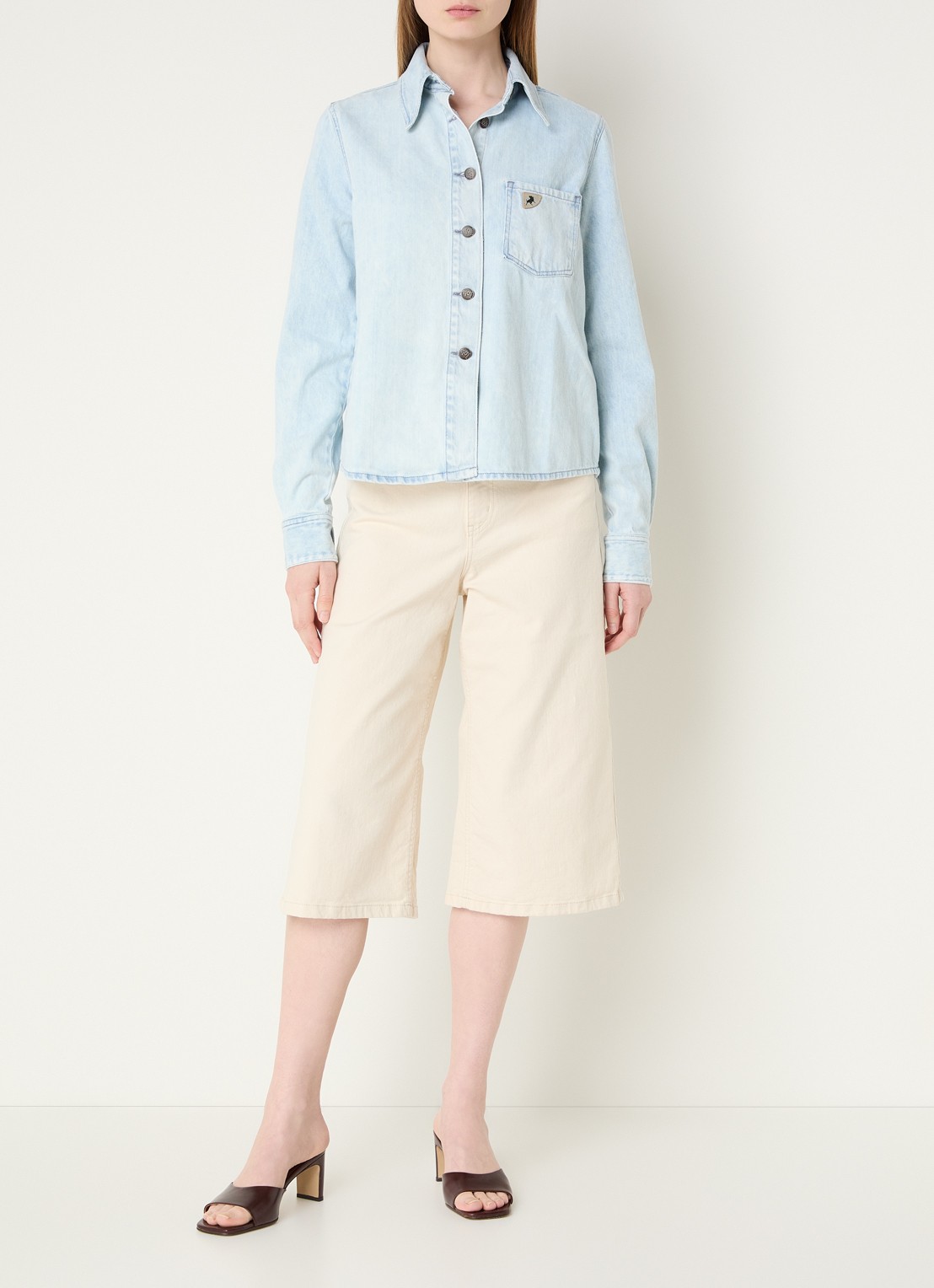 Lois Isa blouse van denim - voorkant 2 lichtblauw