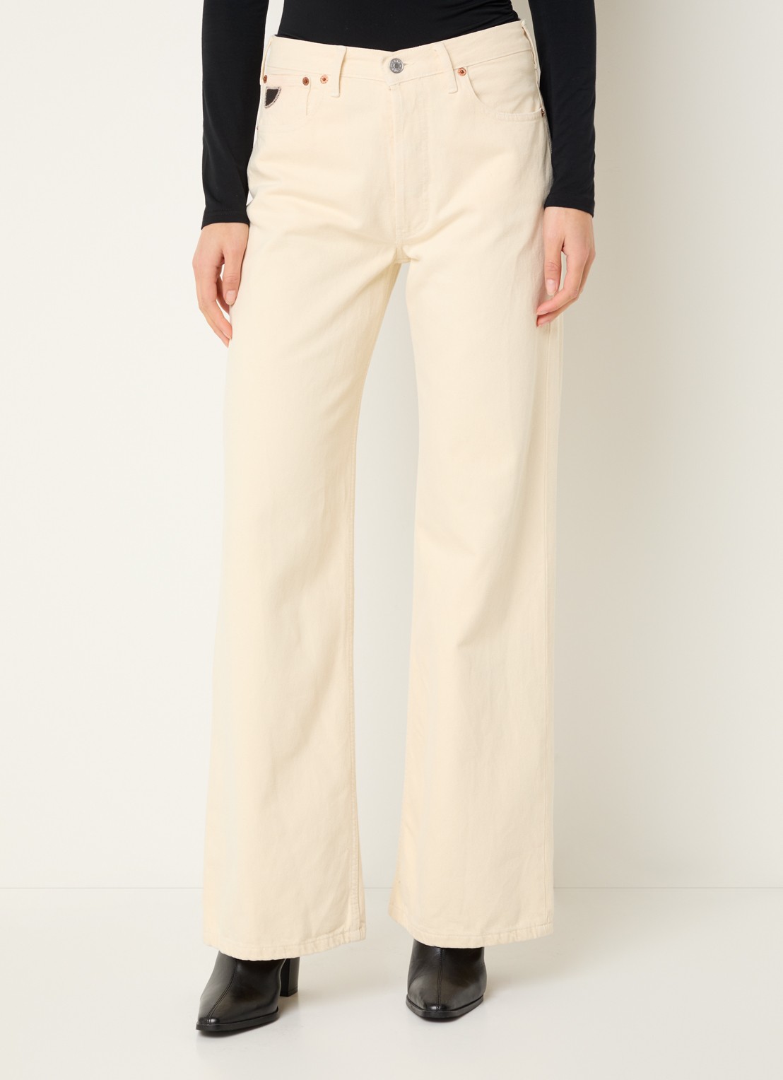 Lois Lindsay mid waist wide leg jeans met gekleurde wassing - detail 4 lichtgeel