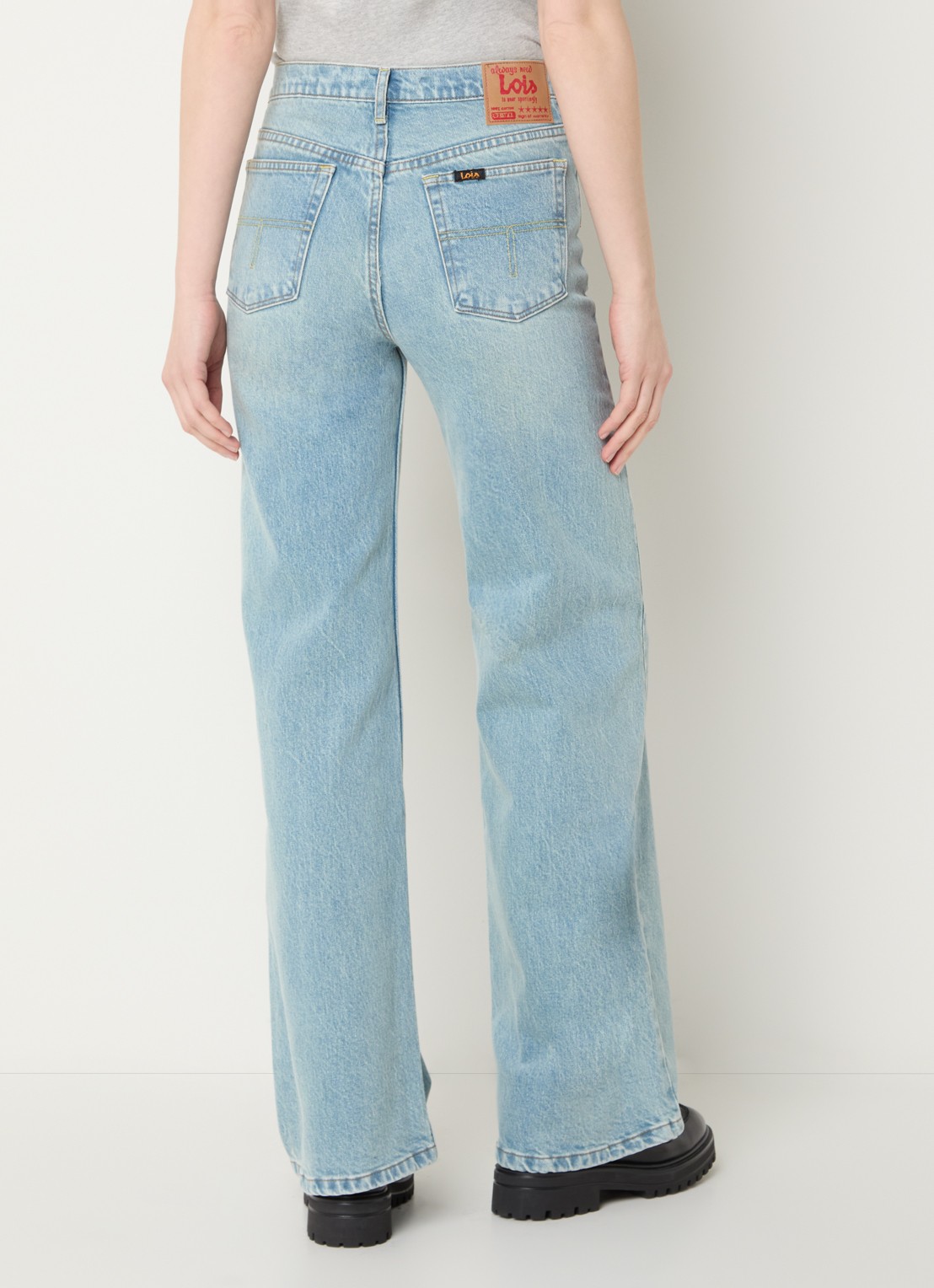Lois Lindsay mid waist wide leg jeans met lichte wassing - achterkant 5 indigo