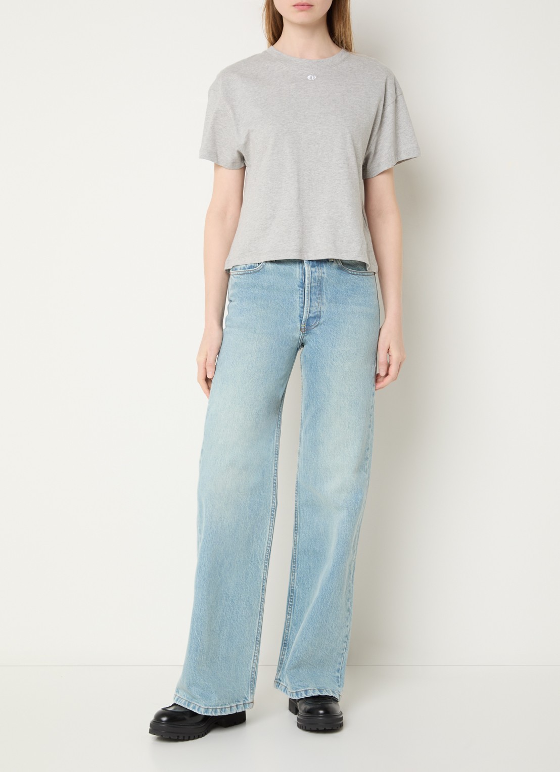 Lois Lindsay mid waist wide leg jeans met lichte wassing - voorkant 2 indigo