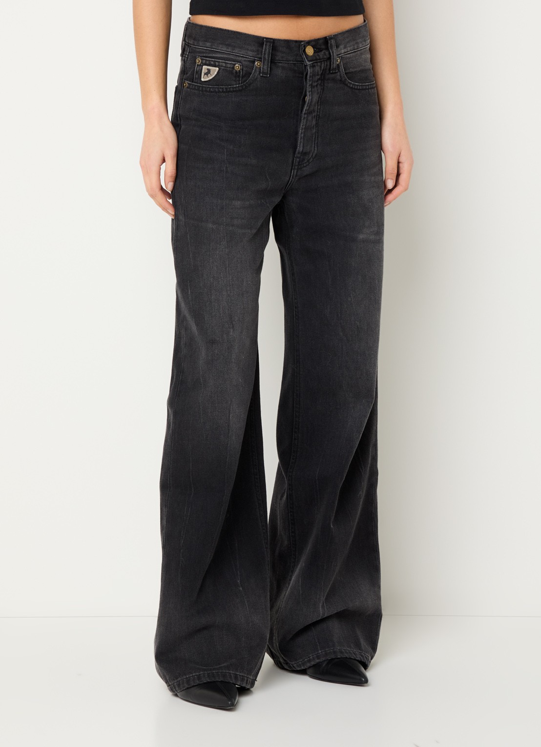 Lois Low waist wide leg jeans met donkere wassing - detail 2 zwart
