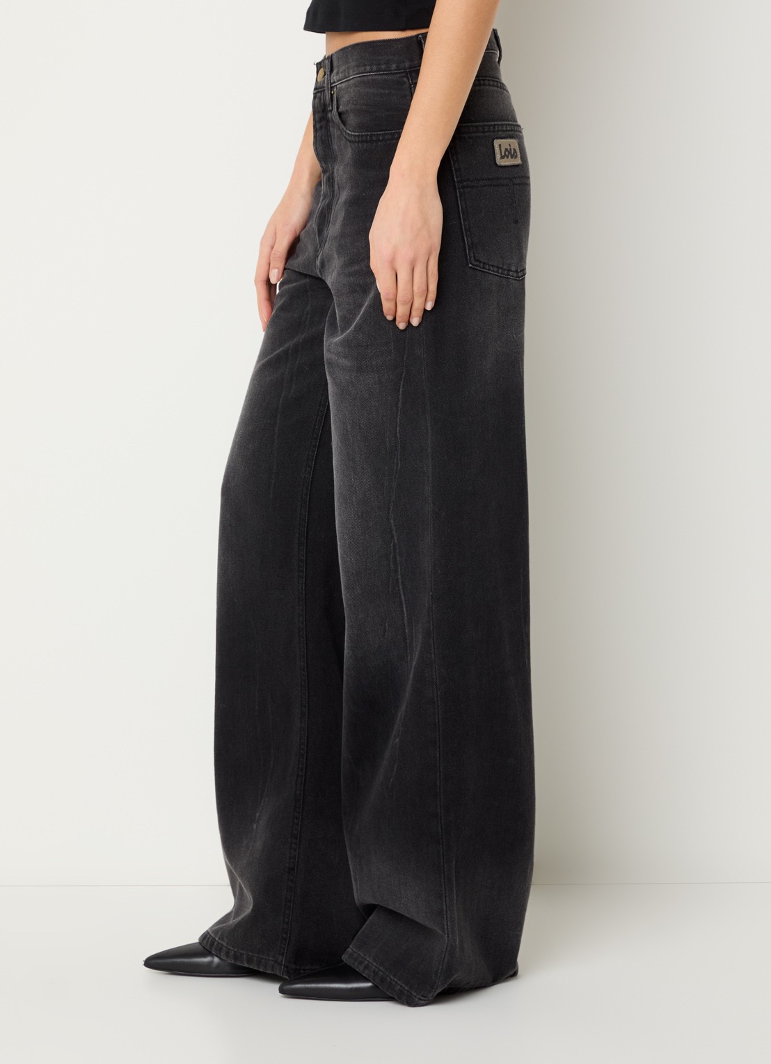 Lois Low waist wide leg jeans met donkere wassing - detail 3 zwart