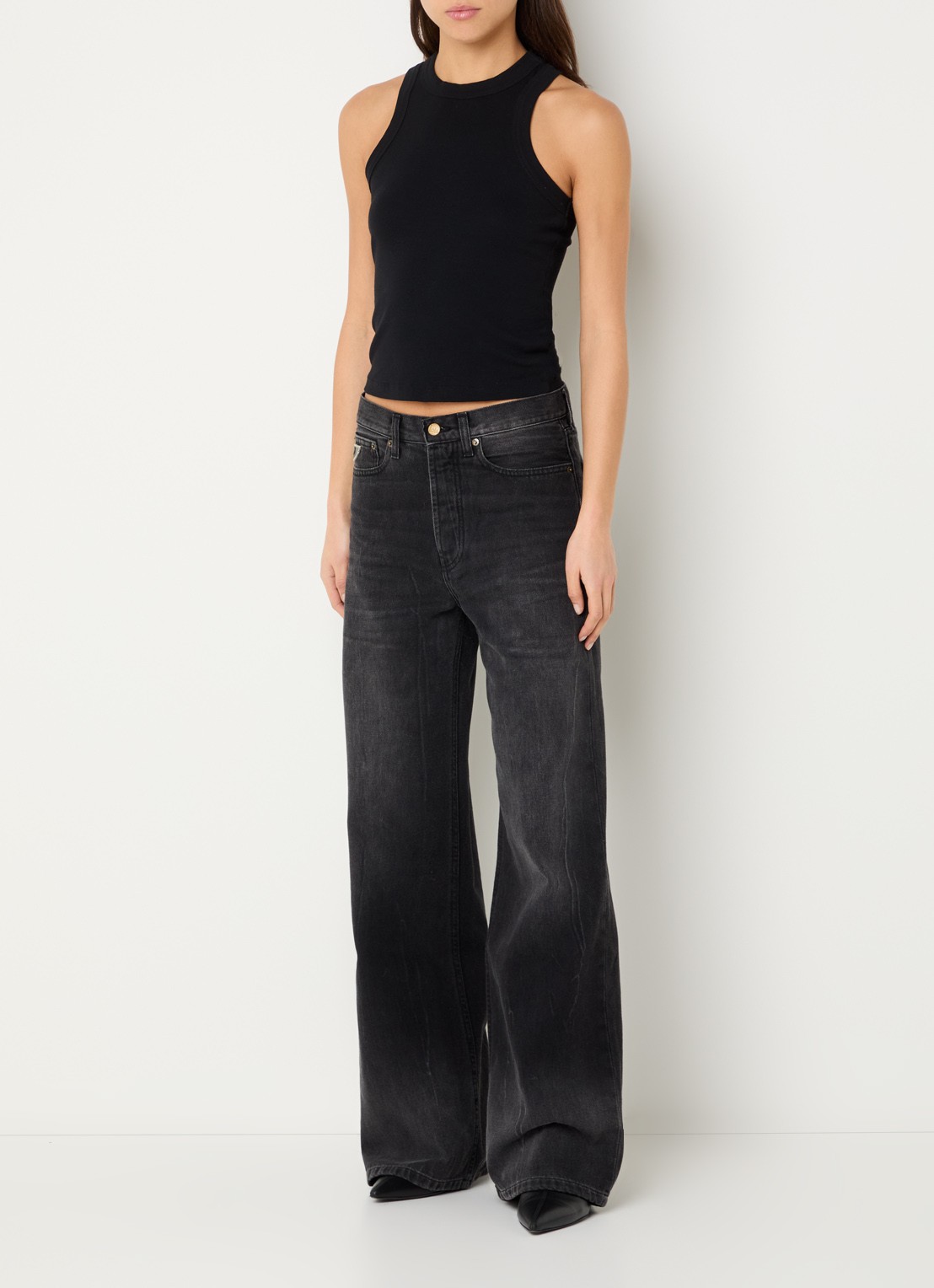 Lois Low waist wide leg jeans met donkere wassing - voorkant 5 zwart