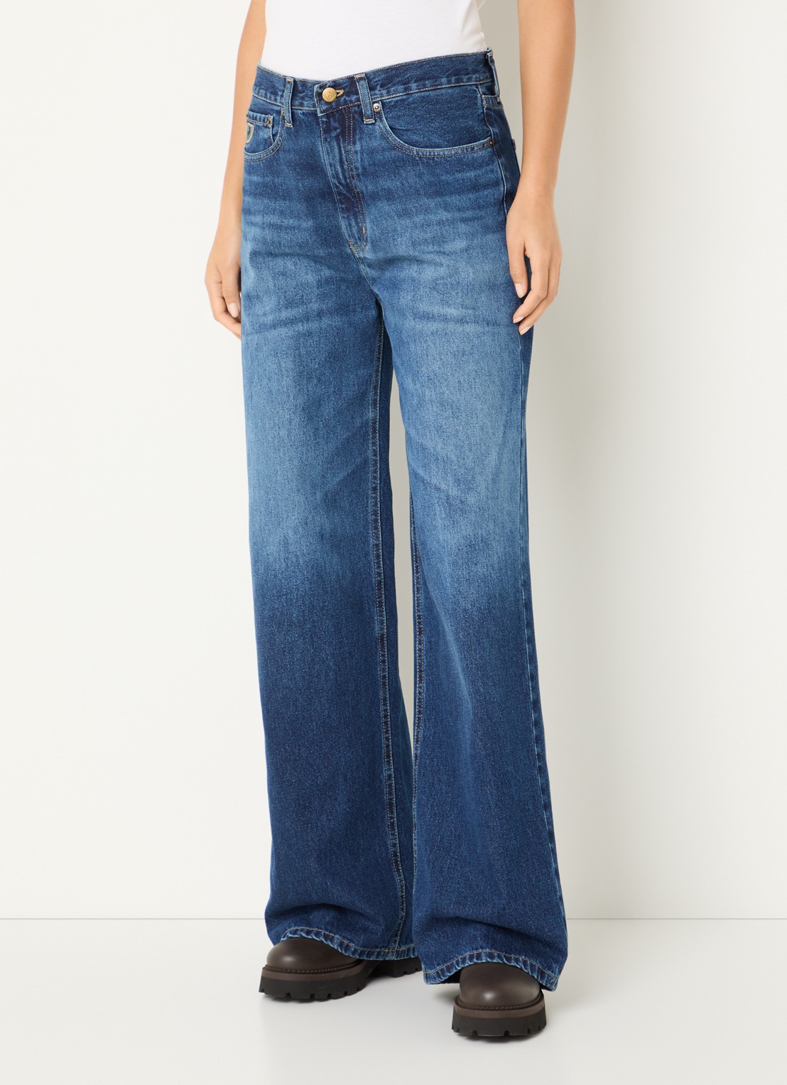 Lois Low waist wide leg jeans met donkere wassing - detail 2 indigo