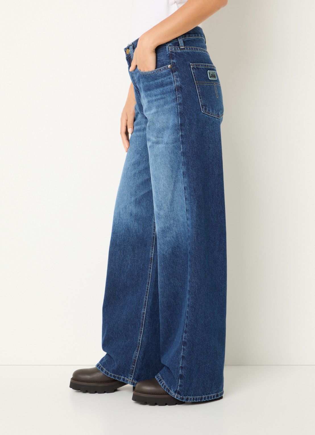 Lois Low waist wide leg jeans met donkere wassing - detail 3 indigo