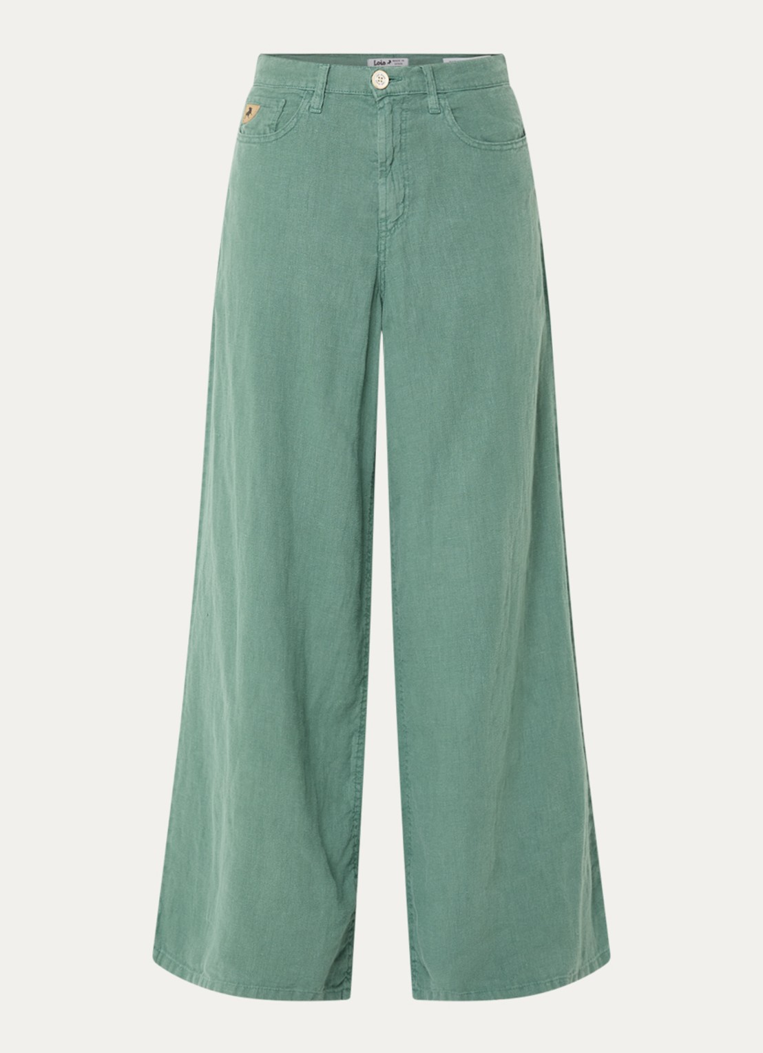 Lois Marlene high waist wide fit broek van linnen met steekzakken - voorkant 4 zeegroen