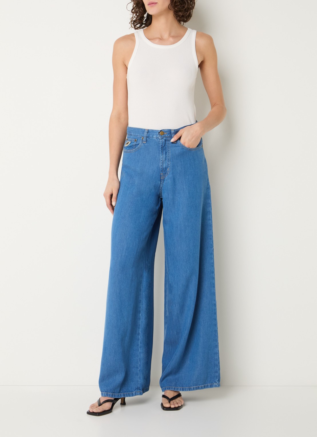 Lois Marlene high waist wide fit broek - voorkant 3 indigo