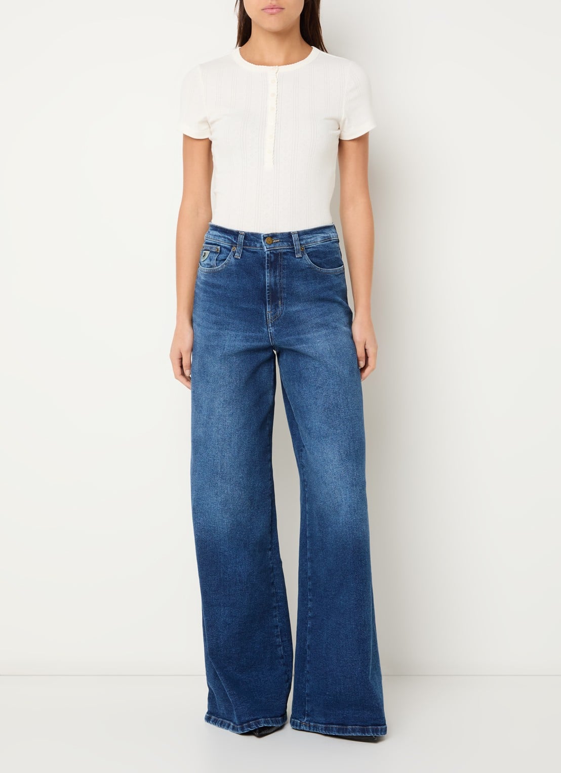 Lois Marlene high waist wide fit jeans met medium wassing - voorkant 2 indigo