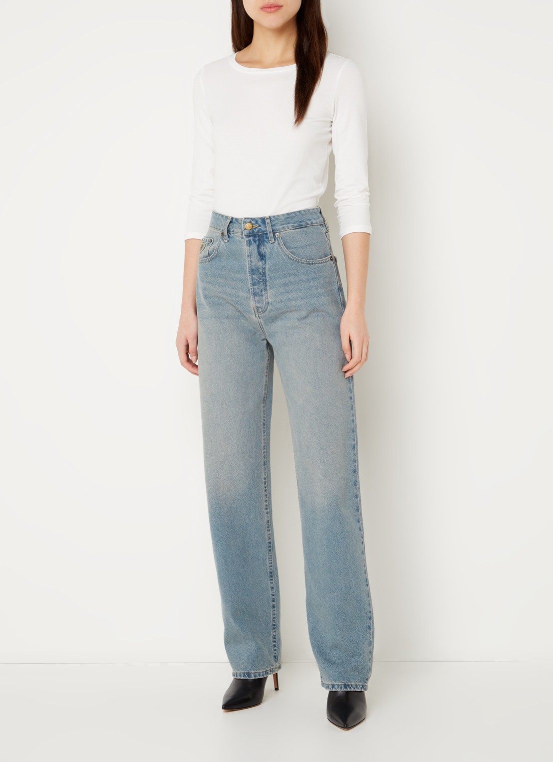 Lois Maya high waist straight leg jeans met medium wassing - voorkant 2 indigo
