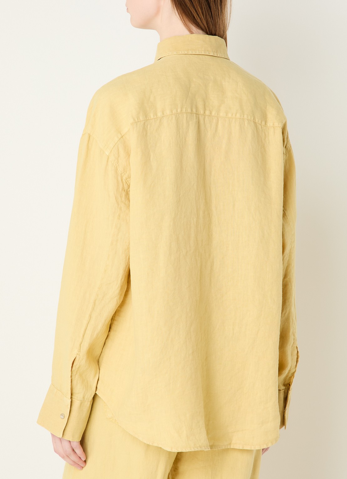 Lois Mia blouse van linnen met borstzakken - achterkant 4 citroengeel