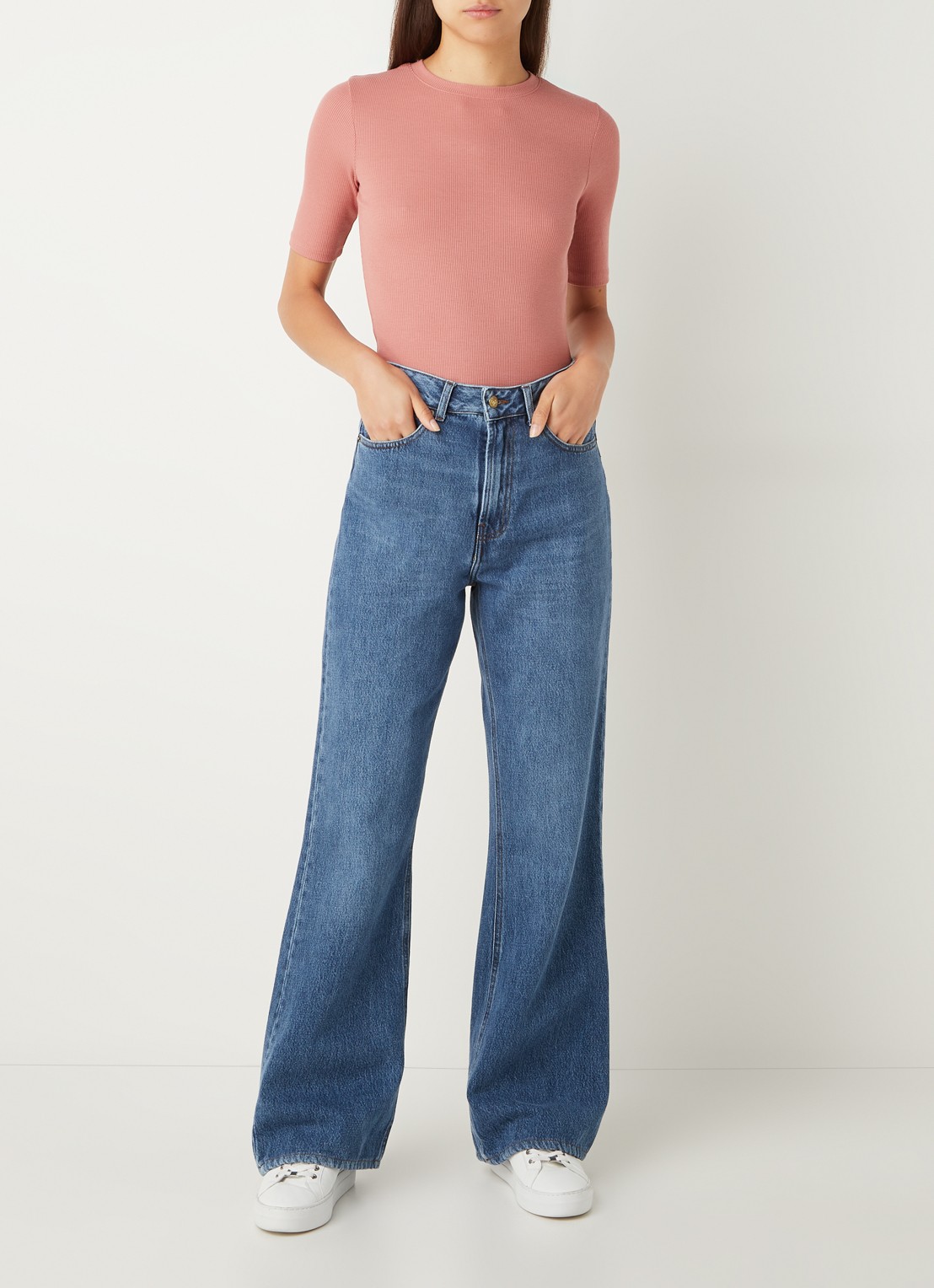 Lois Ninette high waist loose fit jeans met medium wassing  - voorkant 4 indigo