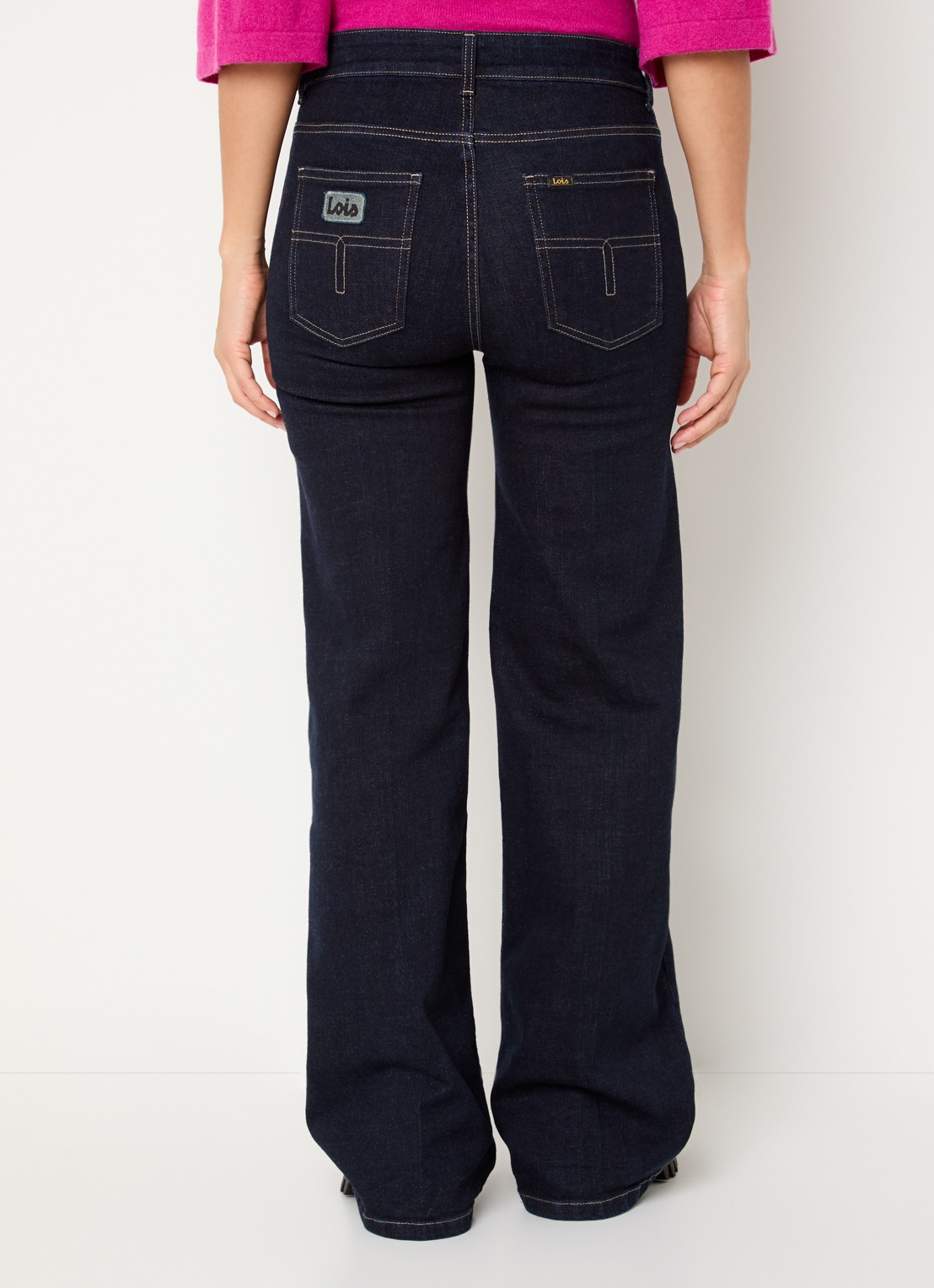 Lois Palazzo high waist flared fit jeans met donkere wassing - achterkant donkerblauw