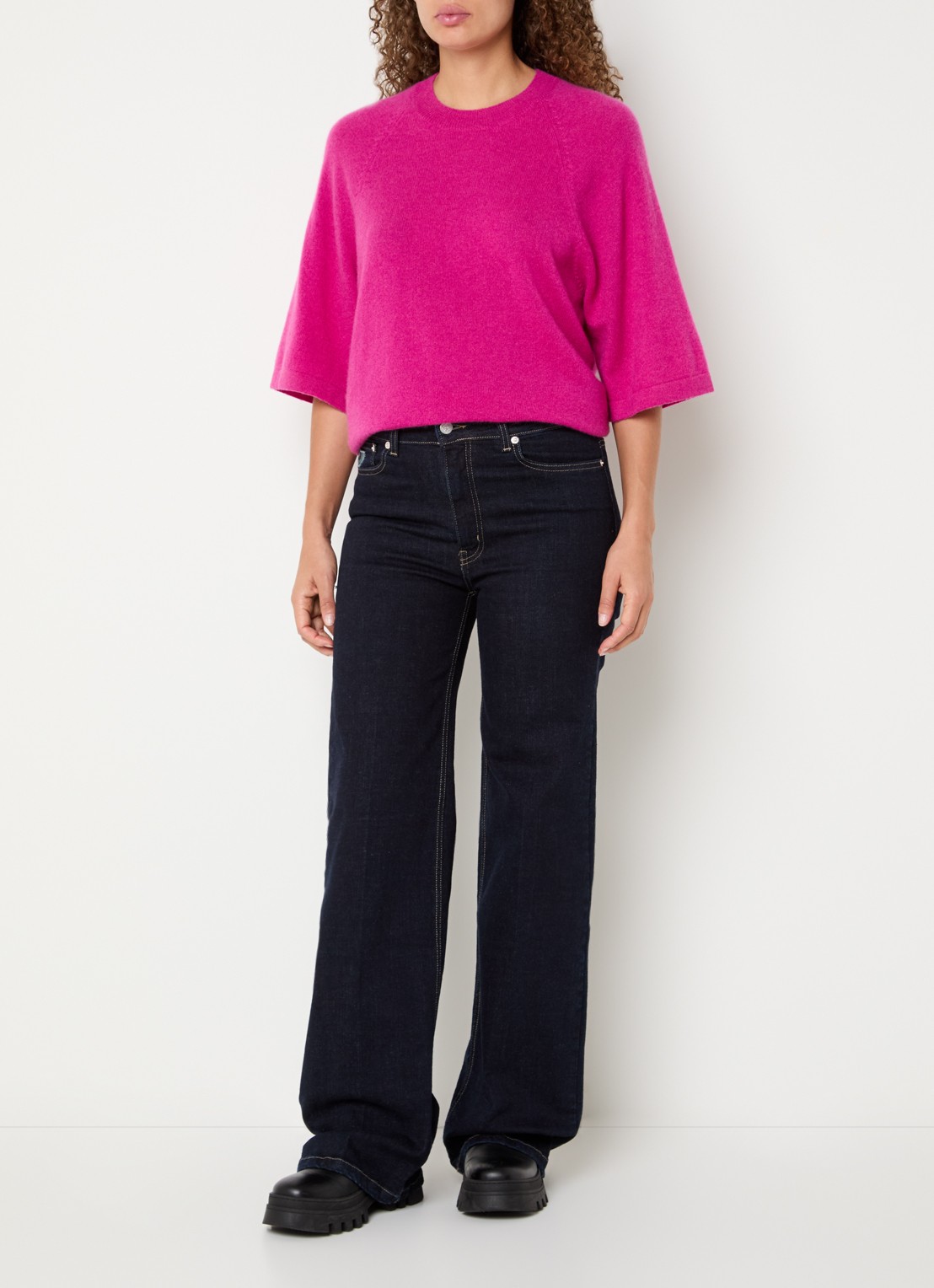 Lois Palazzo high waist flared fit jeans met donkere wassing - voorkant 3 donkerblauw